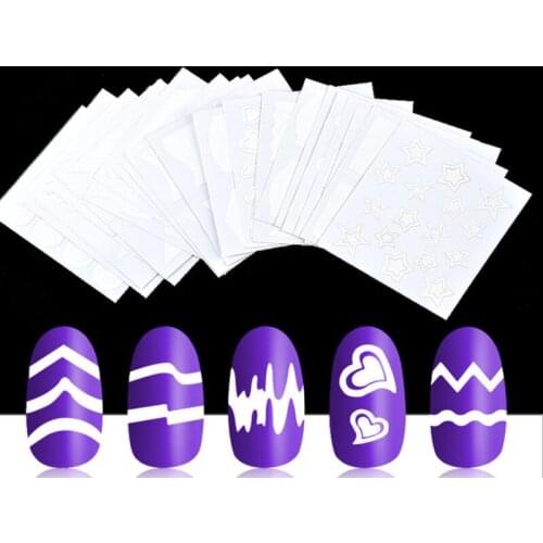 24 Models Nail Art Guide Tips Hollow Stencils Sticker French Manicure Template 3D Vinyls Decals Form Styling Tool