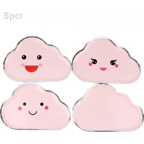 8pc/set Cloud Pattern Theme Party Tableware Baby Shower Arrangement Party Plate Napkin Plate Disposable Tableware Party Supplies