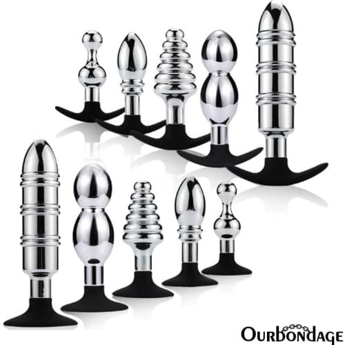 Ourbondage 5 Type 2 Bottom Silicone Metal Anal Dilator For Woman Men Gay Douche Enema Syringe Butt Plug With Suction Cup Sex Toy