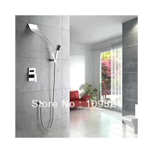 Free shipping Contemporary Waterfall Shower Faucet with Shower head + Hand Shower (Wall Mount)