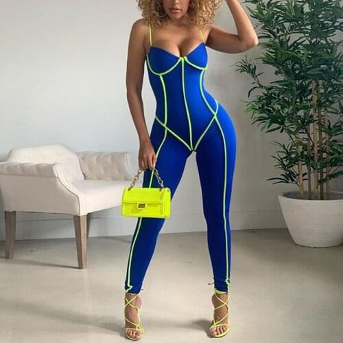 BKLD High Fashion Sexy Stripe Skinny Jumpsuit Long Pants Sling Sleeveless Deep V-neck Women Sports Fitness Wear Backless Rompers