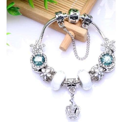 Pandora-style DIY Crystal Beads Boutique Crown Pendant Bracelet