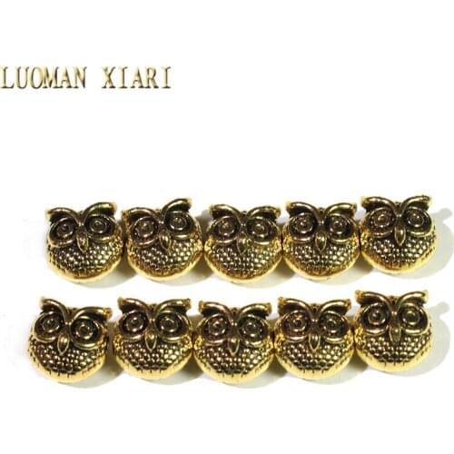 Wholesale10pcs/20pcs Alloy Spacers Beads Lot Vintage Golden Owl Head Charms DIY For Jewelry Making Bracelet Material 10*10 mm