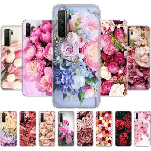 Case For HONOR 30i Case for huawei honor 30S Case for honor 20E 20 e 30 i S Silicon Phone cover Flower Rose Peony