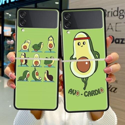 Black Hard Case For Samsung Galaxy Z Flip 3 5G Luxury PC Shockproof Phone Cover ZFlip 3 Bumper Fundas Delicious Avocado Coque