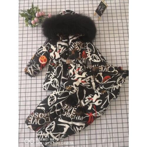 Brand 2019 Winter Jacket Children down jackets & PANT duck down Fur hooded girl snowsuit boy Suit set outerwear ski