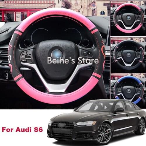 For Audi S6 Non-slip Car Steering Wheel Cover PU Leather 38CM Size M Size Lovey Sweetheart steering wheel cover