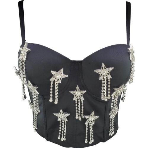 European Summer New Five-pointed Star Rhinestone Fringed Sexy Short Vest Suspender Tops Women Fashion Streetwear 2021