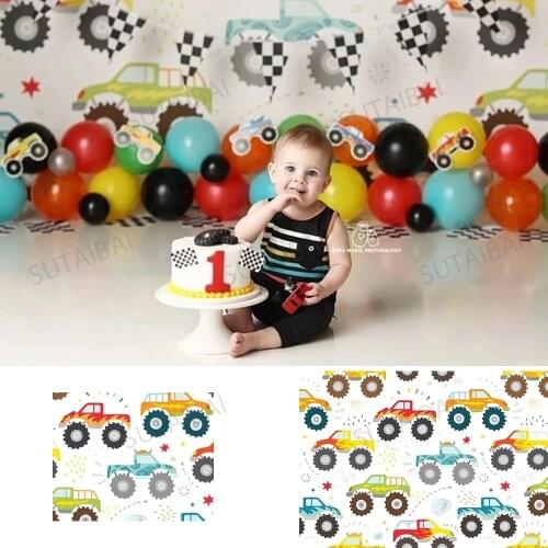 Cartoon Car Truck Photography Backdrops Boys Newborns Baby Shower 1st Birthday Cake Smash Photo Background Studio Photocall
