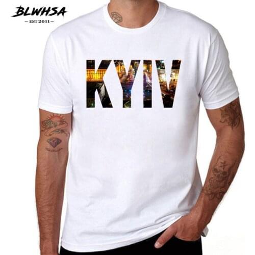 BLWHSA Kyiv City T shirt Men Summer Short Sleeve 100% Cotton Letter Printing T-shirts Hip Hop Ukraine City Kyiv Men Tees