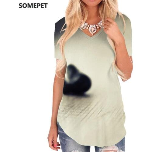 SOMEPET Harajuku T-shirt women Love Shirt Print Creativity V-neck Tshirt Womens Clothing Summer Cool Plus Size High Quality