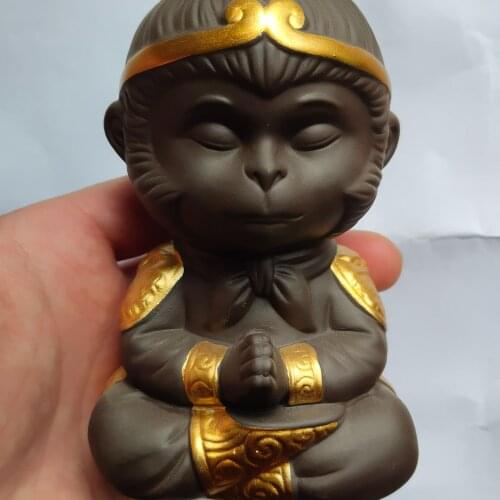 Chinese Purple Clay Kung Fu Tea Set Monkey King Tea Pet for Home Tea Tray Decoration incense holder animal status