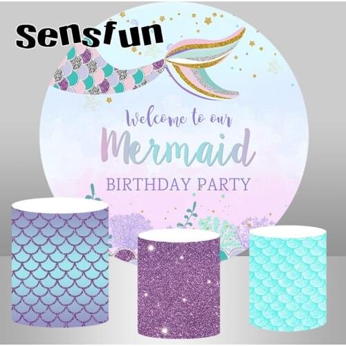 Sensfun Round Circle Girls Mermaid Party Photography Backdrops Under The Sea Baby Shower Birthday Party Background Plinth Covers