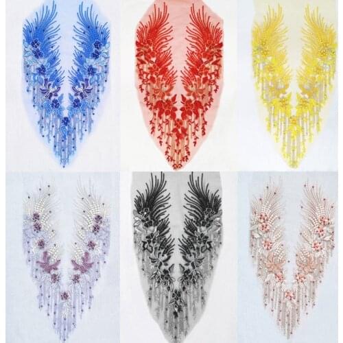 Lace Applique 3D Beaded Embroidered Floral Rhinestone For Wedding Gown Dress DIY K3NF