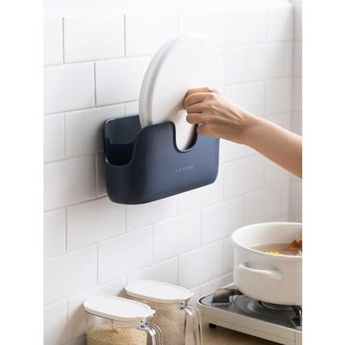 Punch-free wall-mounted pot lid rack kitchen pot lid vertical household countertop chopping board rack storage fantastic storage