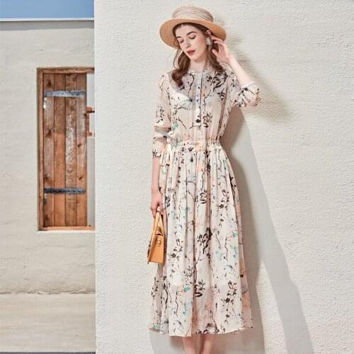 Shirt style silk floral maxi dress women femme 2020 summer long work boho beach office sexy party luxury dresses plus size