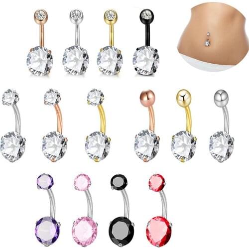 Q01596 Elegant Beautiful Zirconia Navel Piercing Navel Womens Jewelry Female Double Zircon Belly Button Ring