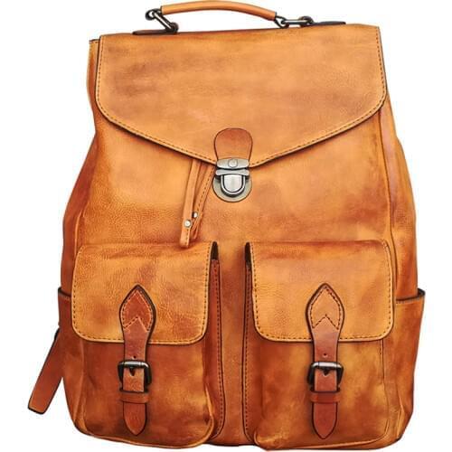 Backpack Luxury Mens Cow Leather Bag Simple Military Style Travel Bag Large Capacity Retro
