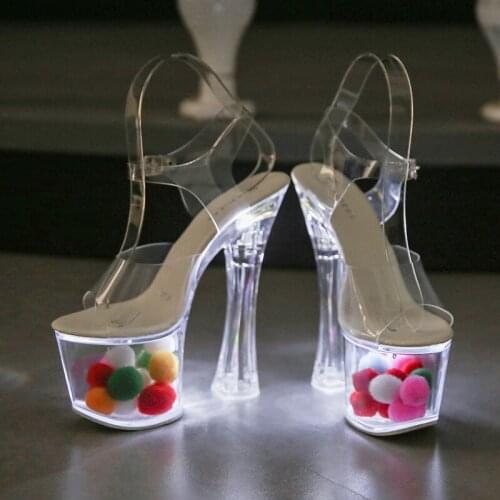 Summer Transparent Sandals Party Prom Dance Glow Women Shoes Sexy Super High Heels Platform Model Show Crystal Sandals