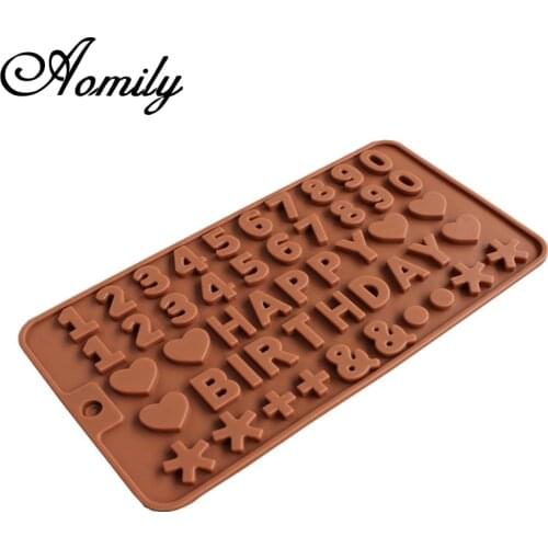Aomily 0-9 Number Happy Birthday Shaped Chocolate Cake Sugar Silicone Mould Candy Ice Mini Cube Tray Kitchen Baking Pastry Tools