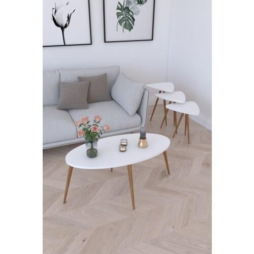 Modern 3'lü Triangle Zigon Coffee table, Serving Stand and Istanbul Center table-White coffe table table bassee