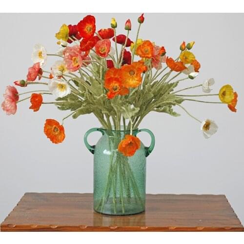 Light Luxury Simulation Flower Poppy Flocking Poppy Flower Wedding Decoration Supplies Floral Home Desktop Decoration