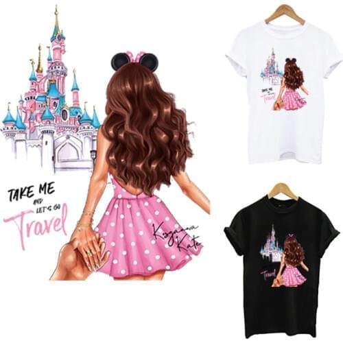 Take Me To Traval Patches For Clothing DIY Women T-Shirt Hooides Iron On Heat Transfer Fashion Girl Thermal Sticker Appliqued