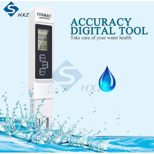 Water Quality Tester Digital Tool TDS&EC Temperature 0-9990 ppm Aquariums Pool Tester Hardness Meter TDS/EC Test Tool White Blue
