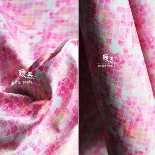 Glitter Pink Fish Scales Artificial Leather Fabric DIY Patches Cosplay Stage Decor Mermaid Skirt Clothes Designer Fabric