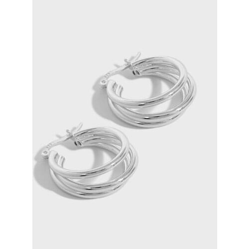 Trendy Minimalist 18K Gold 100% REAL.925 Sterling silver Big Multi-layer Triple Circles Loop Hoop huggie Earring TLE2222