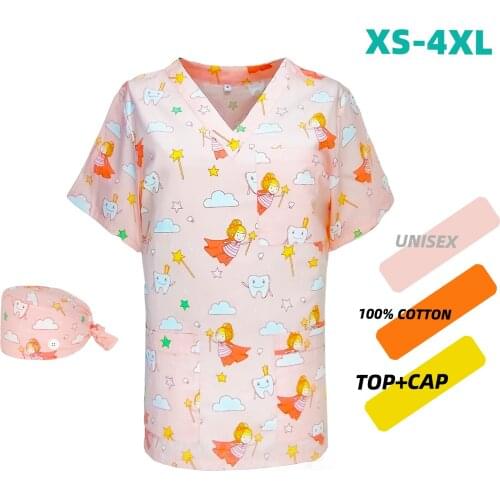 Scrubs uniform Tops for Women Men Anime pet grooming workwear scrub tops Teeth Print working clothes Short Sleeved Top Wholesale