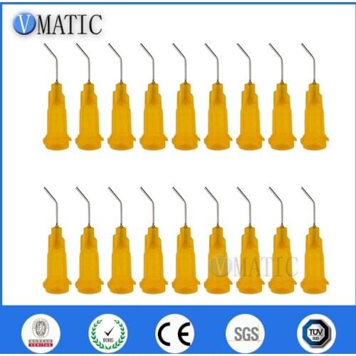 High Quality 100Pcs 23G Orange 0.5'' Tube 45 Degree Bend Bent Stainless Steel Luer Lock Dispensing Needle Tips 1/2 Inch