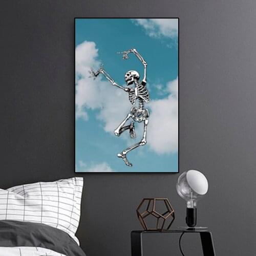 Funny Dancing Skeleton Man Canvas Painting for Living Room Wall Art Posters Prints Modern Bedroom Home Decoration Pictures