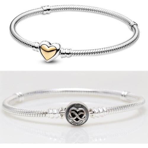 7 Style 925 Sterling Silver Bracelets Charms Diy Domed Golden Heart Infinity Clasp Crystal For Women Party Jewelry Gift