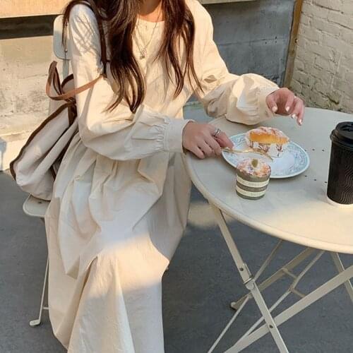 Oversized Women Loose Casual Dress New 2021 Autumn Fashion Korean Style O-neck Solid Color Mori Girls Cotton Long Dresses W453