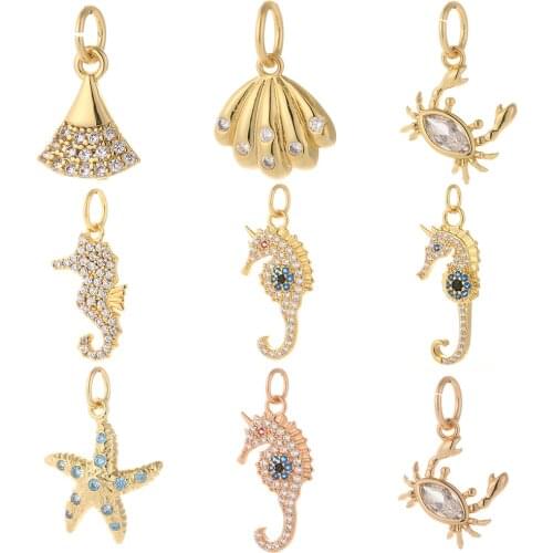 Animals Charms for Jewelry Making Seashell Seahorse Designer Jewelry Charms for Diy Earrings Necklace Bracelet Charm Copper