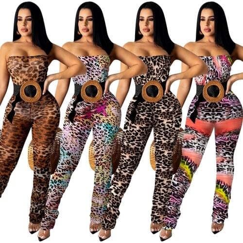 Cutubly Mesh See Through Jumpsuit For Women Best Leopard Print Sexy Jumpsuit Summer Strapless Thin Club Party New Overalls