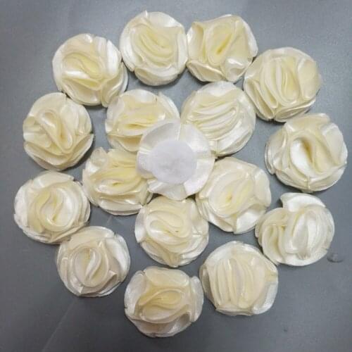 20Pieces/Bag Ivory Satin Rose Handmade DIA 3.5CM Fabric Roses Ribbon Flower Hand DIY Wedding Bouquet Material Hair Accessories
