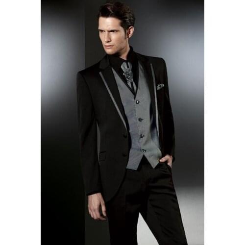 2017 Latest Coat Pant Designs Italian Black Grey Men Suits Slim Fit Tuxedo 3 Piece Gentle Custom Groom Prom Suit Terno Masculino
