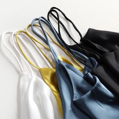 2020 Summer Top Solid Sleeveless Casual Camis Strappy Vest Tee Spaghetti Strap Top Female Vest Women Silk Shirt Ladies Clothes