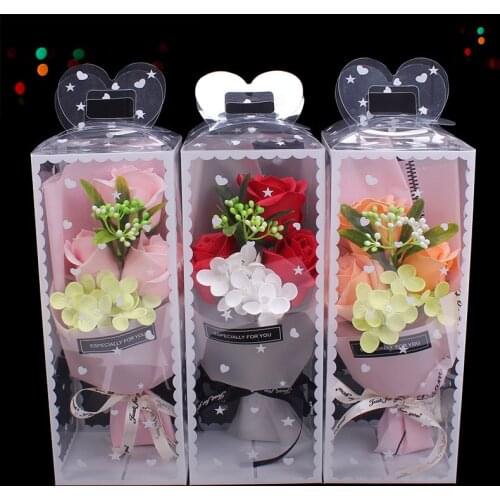 3pc/box Soap Flower Eternal Rose Valentines Day Present Gifts Creative Birthday Gift Handmade Soap Rose Bouquet with PVC Box