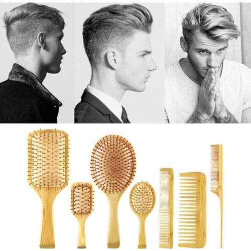 7pcs Bamboo Anti-Static Comb Detangling Hair Brush Scalp Massage Combs Styling
