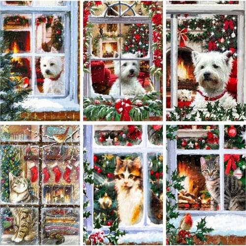 5D DIY Diamond Painting Cat Christmas Gift Diamond Embroidery Dog Cross Stitch Animal Handicraft Decor For Home