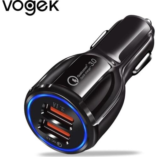 Vogek 5V 3.1A QC 3.0 Car Charger for Huawei P30 Fast Charging Mobile Phone Charger 2 Port USB Car Charger for iPhone XS Samsung