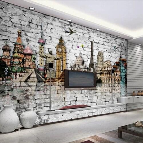 Beibehang Custom Wallpaper 3d Stereo Photo Murals Brick Wall World Architecture Eiffel Tower Big Ben TV Background Wall paper