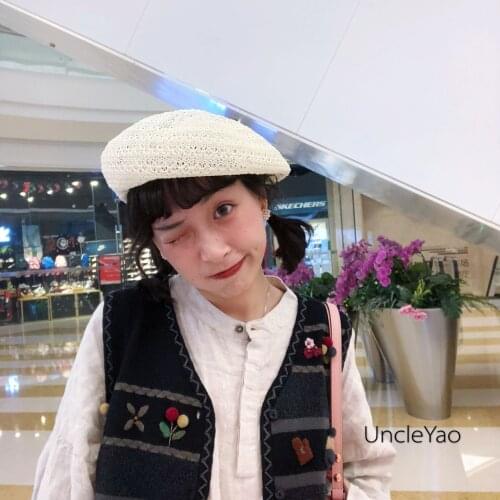 INS Summer Beret Hats For Women Dome Cap Knit Hollow Lace Beret Hats Lady Girl Berets Hat Bone Female Painter Hat Sun Gorros