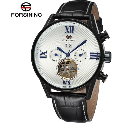 Forsining Mens Fashion Casual Tourbillon Week Month Automatic Mechanical Watch Simple Luxury Sports Wristwatches Clock Man