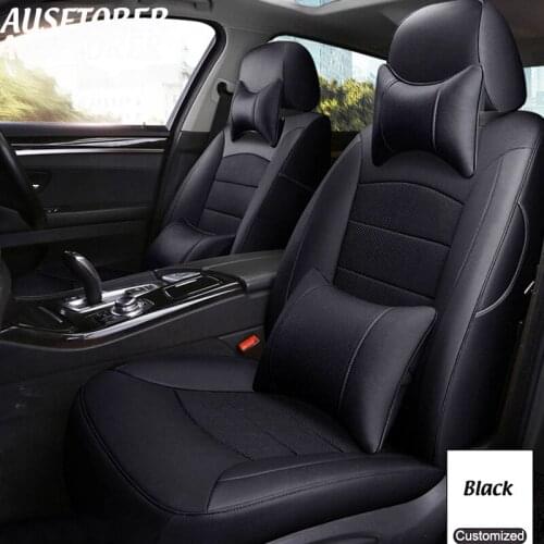 AUSFTORER Custom Fit Genuine Leather Automobiles Seat Covers for Volvo V60 Seat Cover Set Car Cushion Protector Auto Accessories