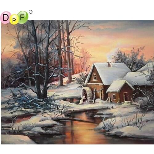 DPF DIY Snow house 5D wall painting crafts diamond mosaic kit square diamond painting cross stitch home decor diamond embroidery