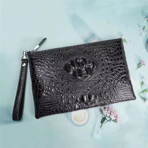 Exotic Real Crocodile Skin Businessmen Large Envelop Clutch Purse Authentic Alligator Leather Zipper Closure Male Wristlets Bag